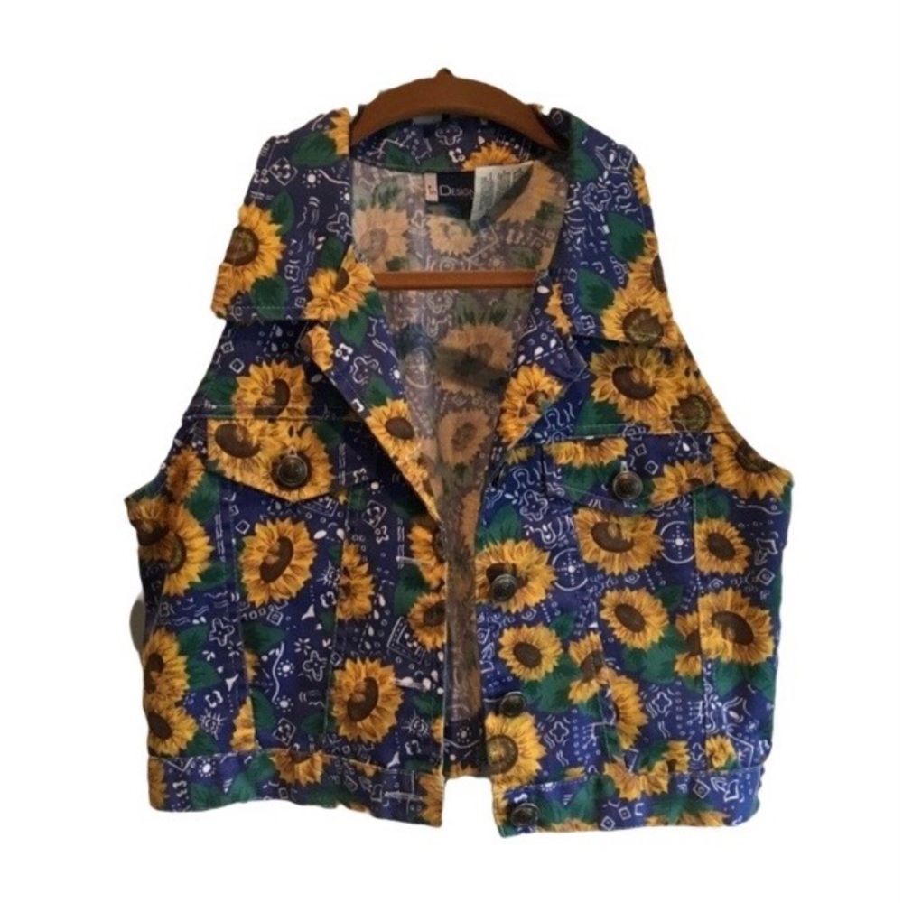 Vintage 60s Sunflower Jean Vest, Sz xs